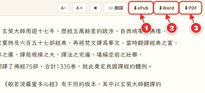 閱讀器右上角的三格式下載:ePub、Word、PDF